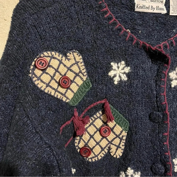 Retro Croft Barrow Hand Knit Christmas Holiday Sweater Cardigan XL Blue Red - Picture 5 of 11